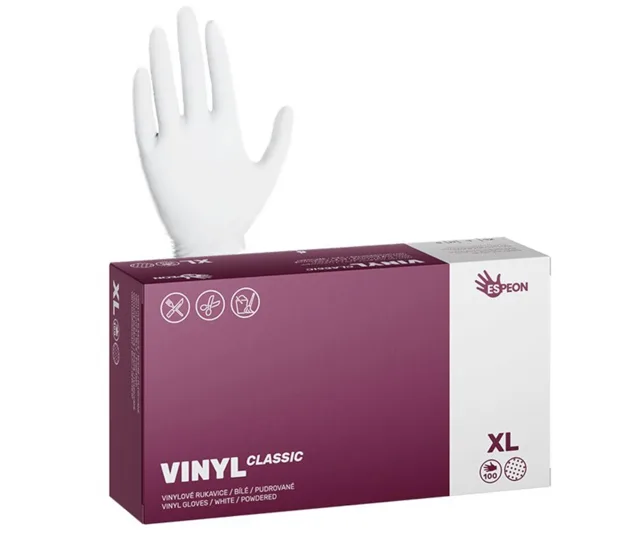 Vinylové pudrované rukavice Espeon Vinyl Classic - 100 ks, bílé, velikost XL (100009)