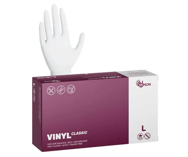 Vinylové rukavice Espeon Vinyl Classic - 100 ks, bílé, nepudrované, velikost L (100044)