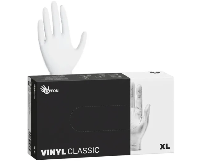 Vinylové rukavice Espeon Vinyl Classic - 100 ks, bílé, nepudrované, velikost XL (100045)