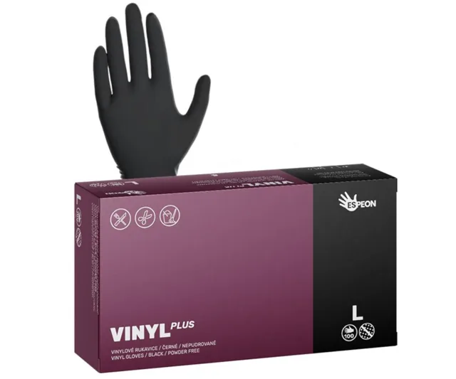 Vinylové rukavice Espeon Vinyl Plus - 100 ks, černé, velikost L (100132)