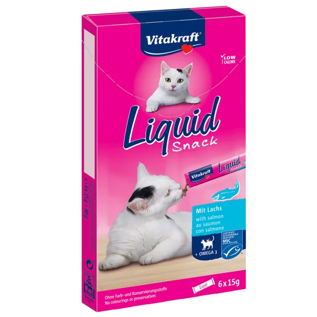 Vitakraft Cat Liquid-snack s lososem + omega 3 - 6 x 15 g