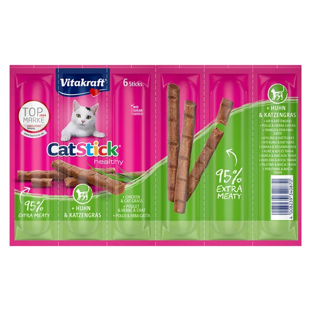 Vitakraft Cat Stick Healthy - Kuřecí & kočičí tráva (6 x 6 g)