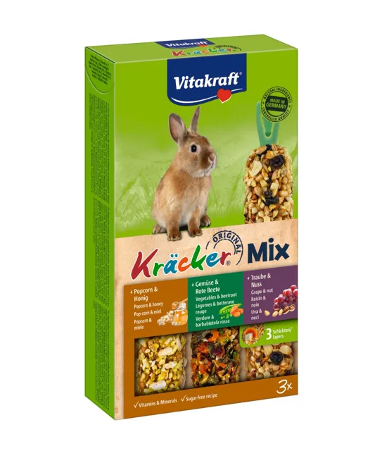 Vitakraft Kräcker Mix králík –⁠⁠⁠⁠⁠⁠ popkorn, zelenina a ořechy 3x56 g