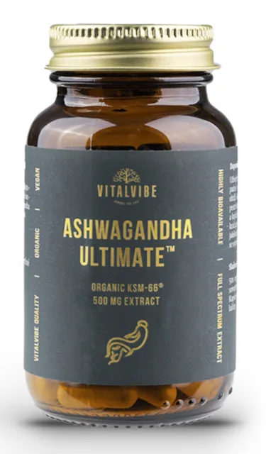 Vitalvibe Ashwagandha Ultimate KSM-66®, extrakt, 500 mg, BIO, 60 vegan kapslí