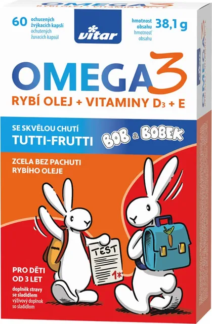 Vitar Kids Bob a Bobek Omega 3 rybí olej + vitaminy D3 + E 60 kapslí