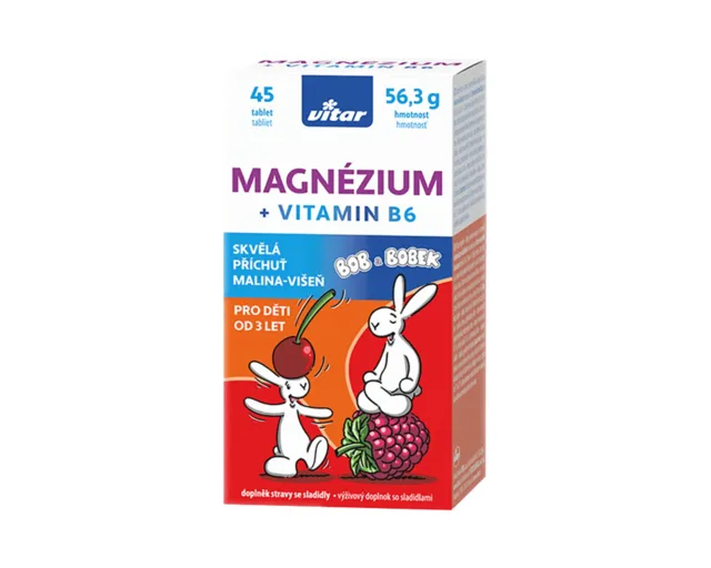 Vitar Kids Magnézium+B6 malina-višeň 45 tablet