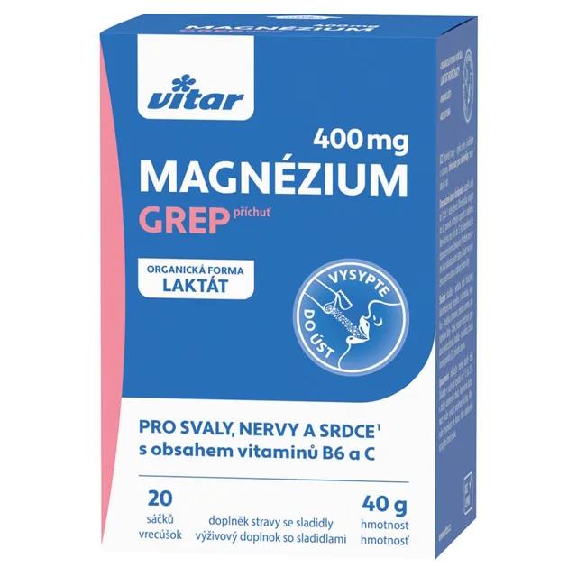 VITAR Magnézium 400 mg + vitamín B6 + vitamín C příchuť grep 20 sáčků