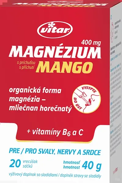 Vitar Magnezium 400 mg + vitamín B6 + vitamín C s příchutí mango 20 sáčků