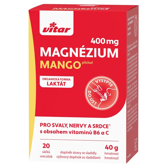 VITAR Magnézium 400 mg + vitamín B6 + vitamín C s příchutí mango 20 sáčků