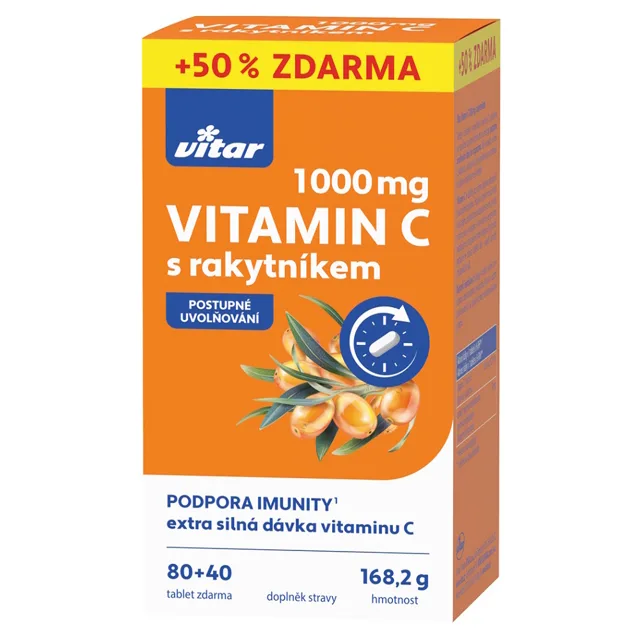 VITAR Premium Vitamin C 1000 mg s rakytníkem 120 tablet, poškozený obal