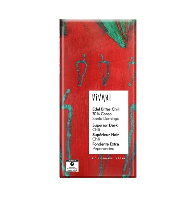 VIVANI Čokoláda hořká s chilli 70 % BIO 80 g