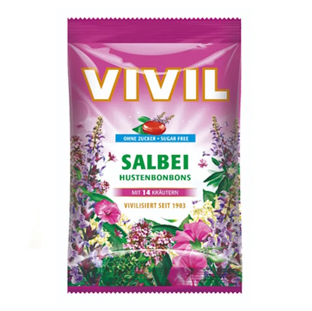 VIVIL Šalvěj a 14 druhů bylin drops bez cukru 120 g