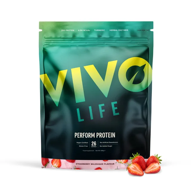 Vivo Life NEW PERFORM Jahodový Milkshake - RAW VEGAN PROTEIN & BCAA (936) g)