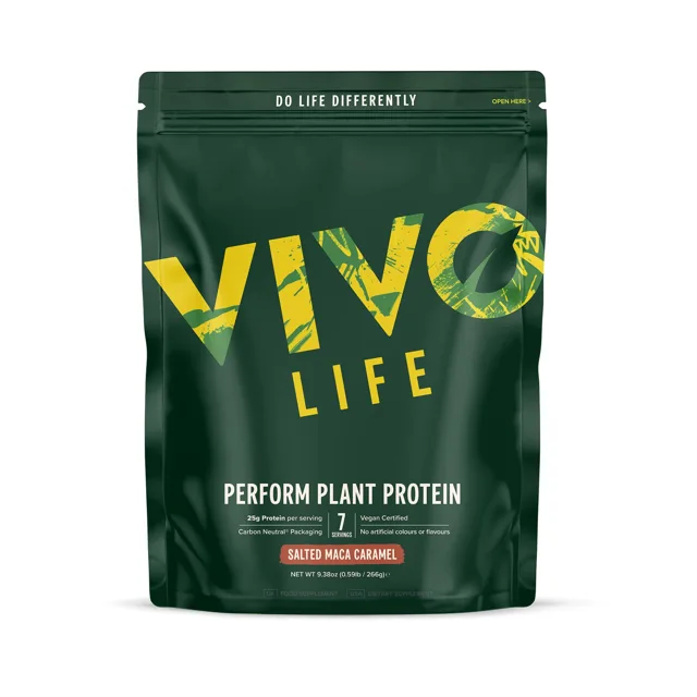 VIVO LIFE PERFORM Slaný maca karamel - RAW VEGAN PROTEIN & BCAA (266g)