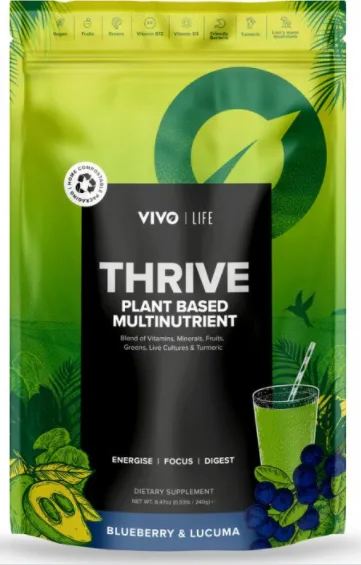 Vivo Life THRIVE Greens & VEGAN Multivitamin BORŮVKA & LUCUMA (240g)