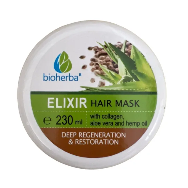 Vlasová maska Elixír s kolagenem, aloe vera a konopným olejem - 230 ml - Bioherba