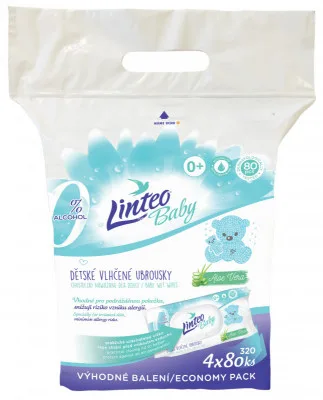 Vlhčené ubrousky LINTEO BABY s Aloe vera 4x80ks