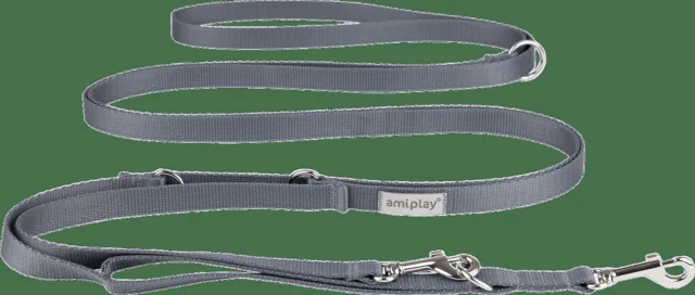 Vodítko pro psy Amiplay Samba 8v1 nastavitelné šedé M 200–400 cm × 2 cm