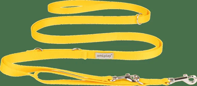 Vodítko pro psy Amiplay Samba 8v1 nastavitelné žluté S 200–400 cm × 1,5 cm
