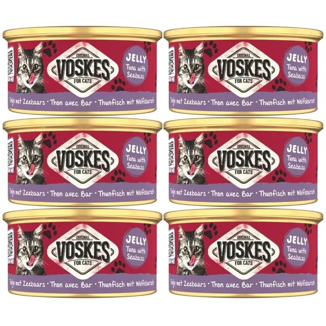 VOSKES Jelly Tuna with Seabass 6x85 g 100% tuňák s mořským okounem v želé, doplňkové krmivo pro kočky