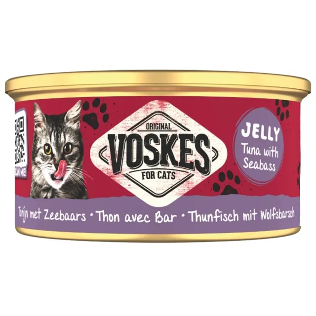 VOSKES Jelly Tuna with Seabass 85 g tuňák s mořským okounem v želé, doplňkové krmivo pro kočky