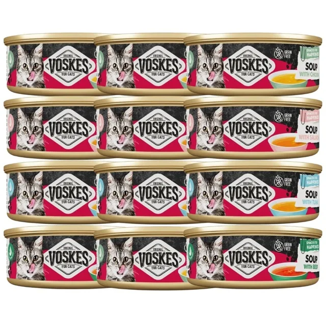 VOSKES Soup Mix příchutí 12x50 g polévka s hovězím, kuřecím, lososem a tuňákem pro kočky