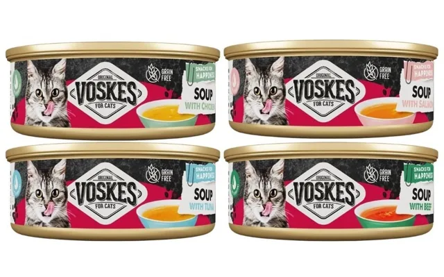 VOSKES Soup Mix příchutí 4x50 g polévka s hovězím masem, kuřecím masem, lososem a tuňákem pro kočky