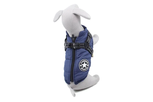Vsepropejska Achar zimní bunda pro psa s postrojem Barva: Tmavě modrá, Délka zad (cm): 42, Obvod hrudníku: 54 - 58 cm