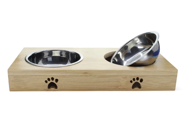 Vsepropejska Draco dvojitá bambusová miska pro psa či kočku
