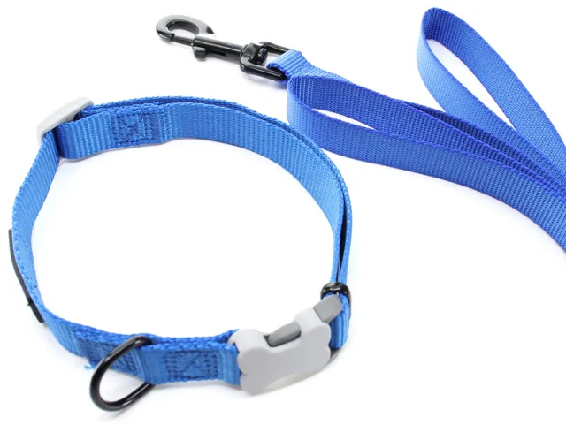 Vsepropejska George modrý obojek pro psa s vodítkem | 22 – 53 cm Obvod krku: 22 - 34 cm