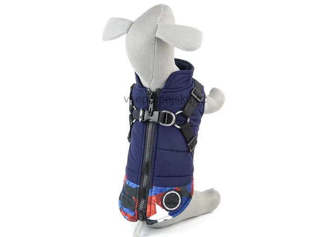 Vsepropejska Harness zimní bunda pro psa s postrojem Barva: Modrá, Délka zad (cm): 21, Obvod hrudníku: 26 - 33 cm