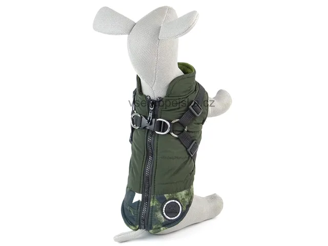 Vsepropejska Harness zimní bunda pro psa s postrojem Barva: Zelená, Délka zad (cm): 21, Obvod hrudníku: 26 - 33 cm