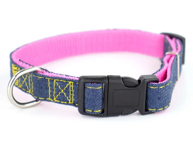 Vsepropejska Jeans obojek pro psa | 22 – 47 cm Barva: Růžová, Obvod krku: 22 - 31 cm