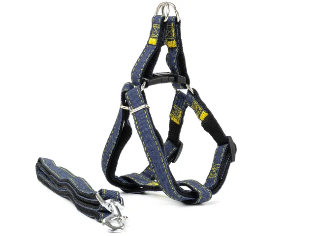 Vsepropejska Jeans riflový postroj pro psa s vodítkem | 23 – 63 cm Barva: Černá, Obvod hrudníku: 23 - 36 cm