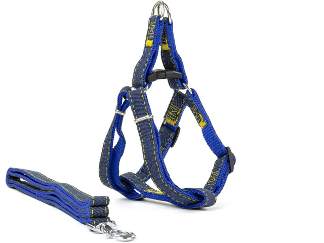 Vsepropejska Jeans riflový postroj pro psa s vodítkem | 23 – 63 cm Barva: Modrá, Obvod hrudníku: 23 - 36 cm