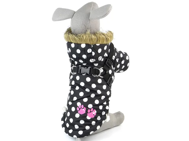 Vsepropejska Spotty zimní bunda pro psa s postrojem Barva: Černá, Délka zad (cm): 18, Obvod hrudníku: 28 - 31 cm