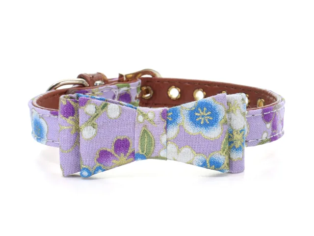 Vsepropejska Valerie obojek s motýlkem a vodítko pro psa | 22 - 37 cm Barva: Fialová, Typ: Obojek, Velikost: Obvod krku 31,5 - 37,5 cm