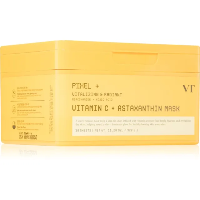 VT Cosmetics Vitamin C Astaxanthin Mask rozjasňující hydratační maska pro sjednocení barevného tónu pleti velké balení 30 ks