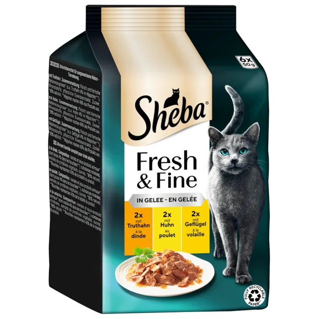 Výhodné balení 72 x 50 g Sheba Fresh & Fine - krůta, kuřecí a drůbež v želé