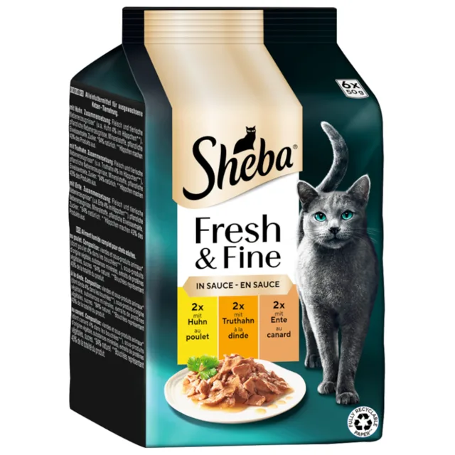 Výhodné balení 72 x 50 g Sheba Fresh & Fine - kuřecí, krůta a kachna v omáčce