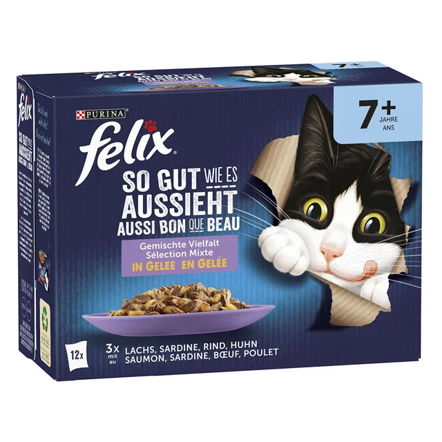 Výhodné balení Felix Fantastic Senior kapsičky 4 x 12 kapsiček (48 x 85 g) 4 x 12 kapsiček (48 x 85 g) - hovězí, kuřecí, sardinky, losos