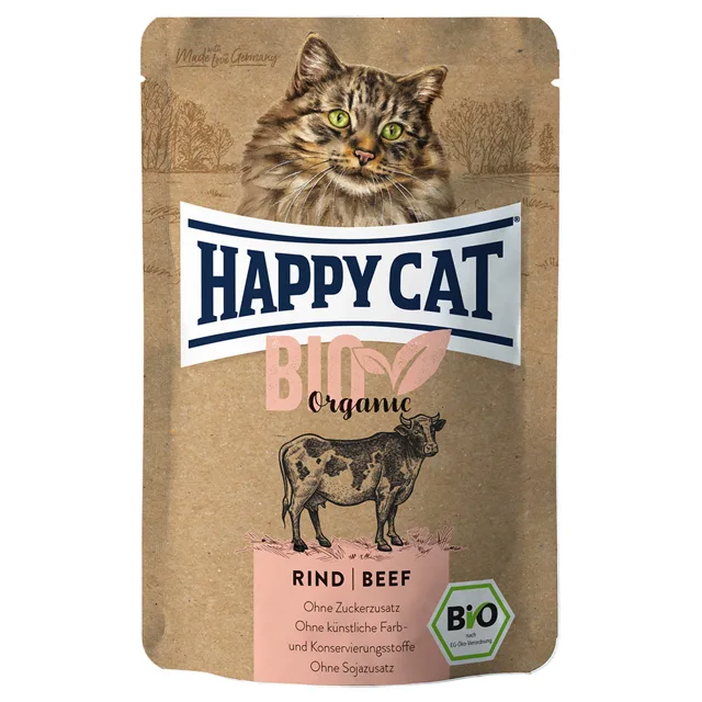 Výhodné balení Happy Cat Bio Pouch 24 × 85 g - bio kuřecí a bio krůtí