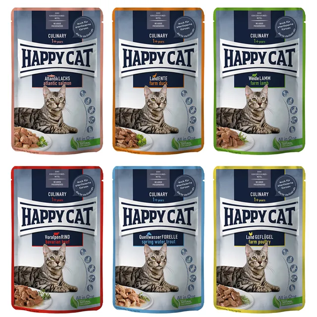 Výhodné balení Happy Cat Pouch Meat in Sauce 48 x 85 g - hovězí