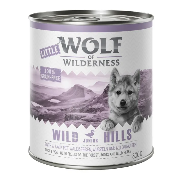 Výhodné balení: Little Wolf of Wilderness Junior 12 x 800 g - Blue River - kuřecí a losos