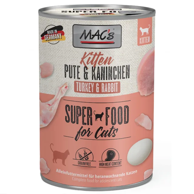 Výhodné balení MAC's Cat 24 ks (24 x 400 g) - Kitten (krůtí a králík)