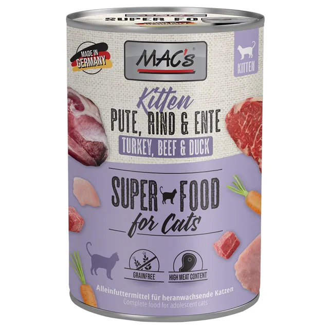 Výhodné balení MAC's Cat 24 ks (24 x 400 g) - Kitten (krůtí, hovězí, kachní)