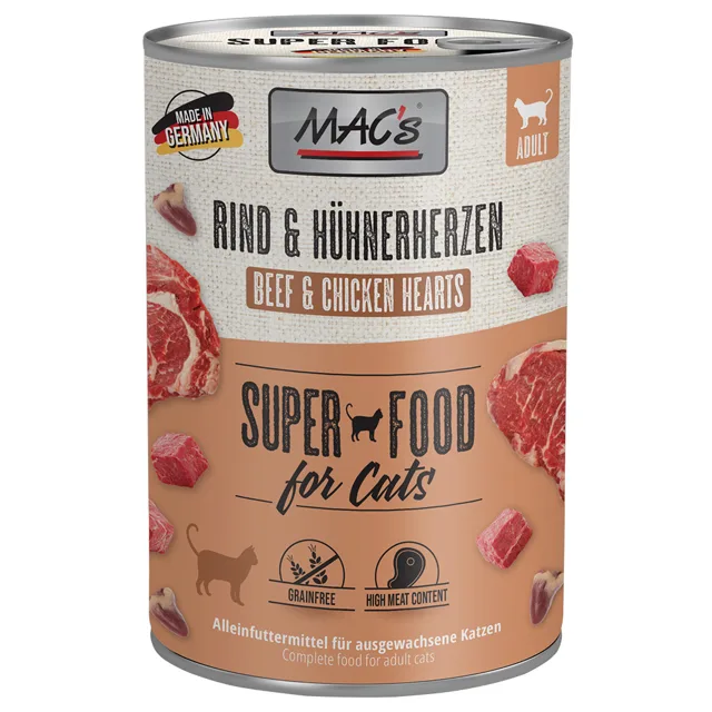Výhodné balení MAC's Cat 24 ks (24 x 400 g) - Kitten (telecí s kuřecími srdíčky)