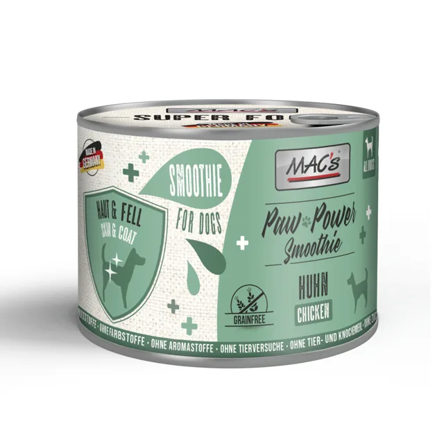 Výhodné balení: MAC's Dog Paw Power Smoothie 6 x 185 g - plus kuřecí - kůže a srst