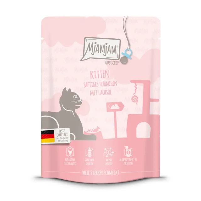 Výhodné balení MjAMjAM Quetschie 24 x 300 g - Kitten kuřecí s lososovým olejem