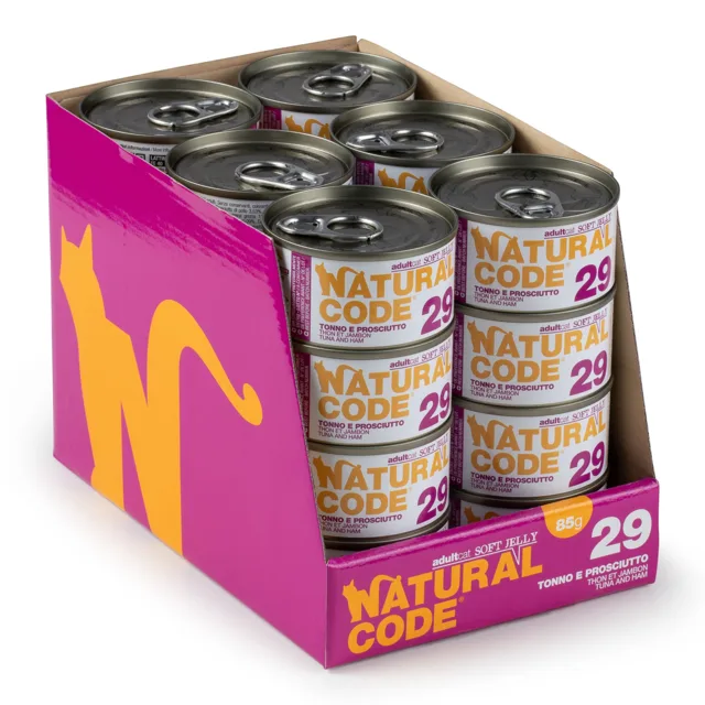 Výhodné balení Natural Code Soft Jelly konzerva 24 x 85 g - tuňák a šunka